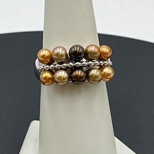 Honora Chocolate 4mm Earth Tones  Freshwater Pearl Sterling Silver Ring Sz 7.5